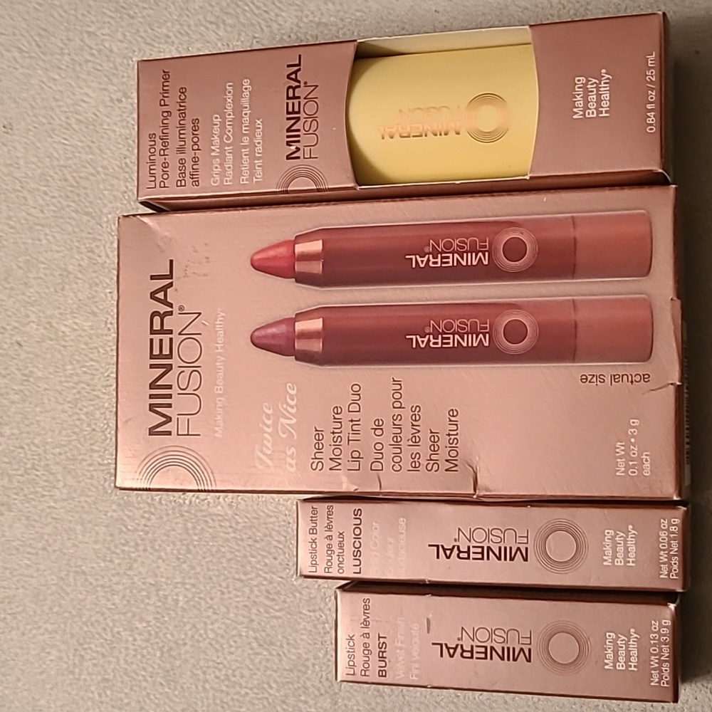 Mineral Fusion Lipstick and Primer Set - Burst, Luscious, Juicy